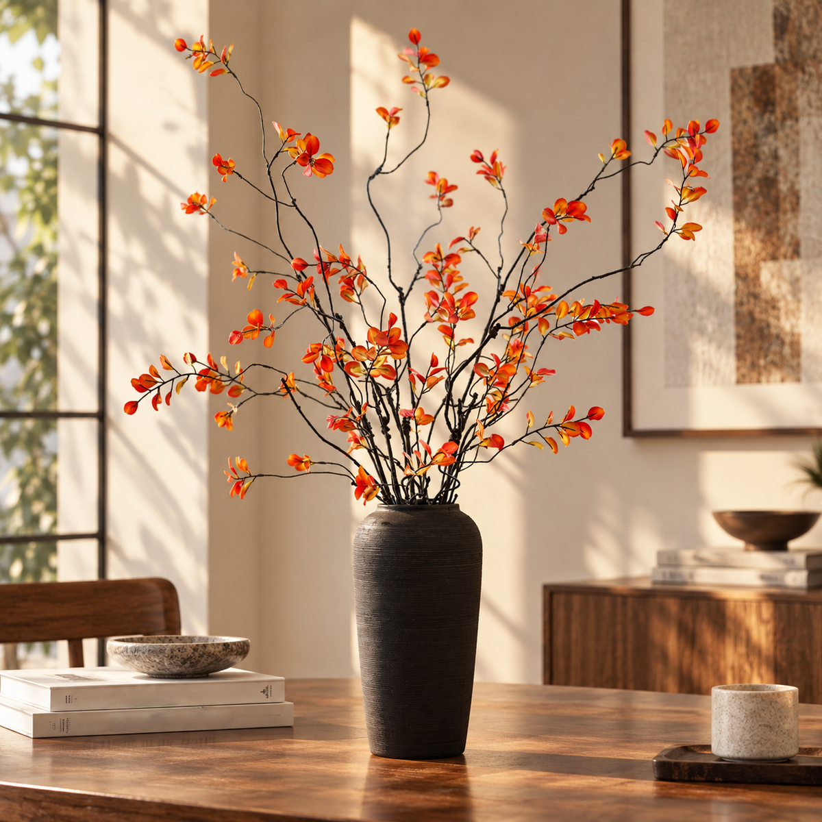 Black Handcrafted Textured Ceramic Decorative Vase