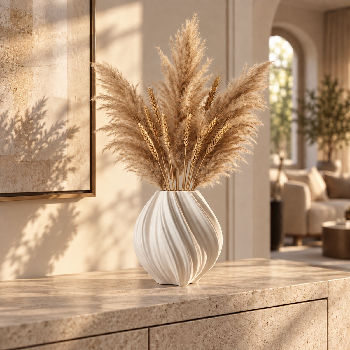 Matte White Spiral Ceramic Decorative Vase