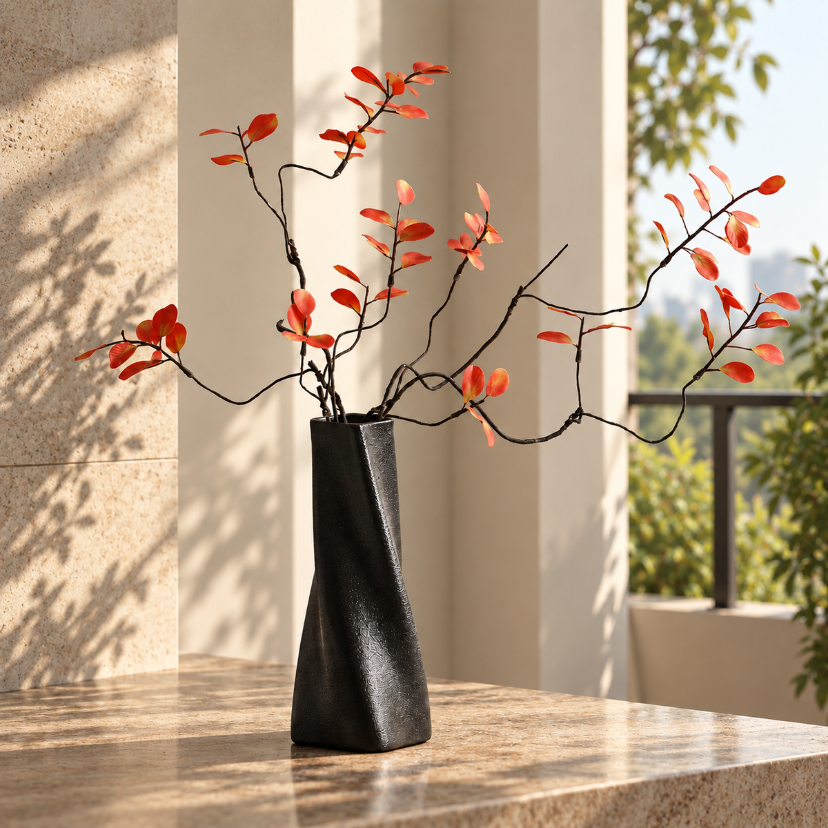 Black Twisted Ceramic Decorative Vase for Modern Home Décor