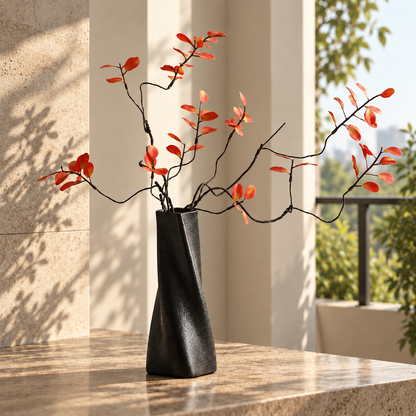 Black Twisted Ceramic Decorative Vase for Modern Home Décor