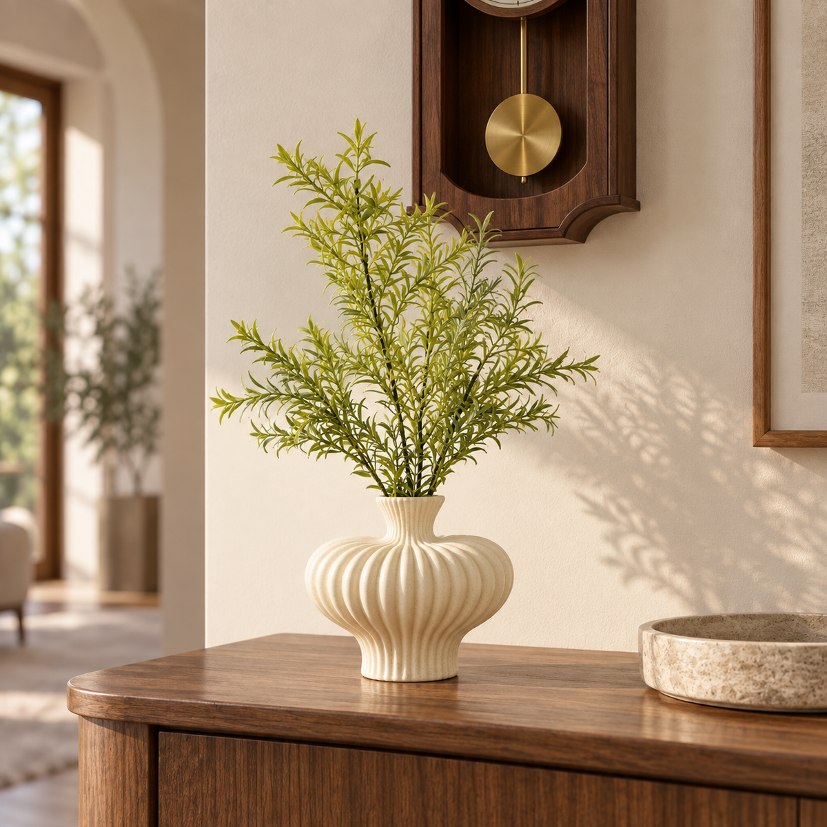 Matte White Ribbed Ceramic Decorative Vase