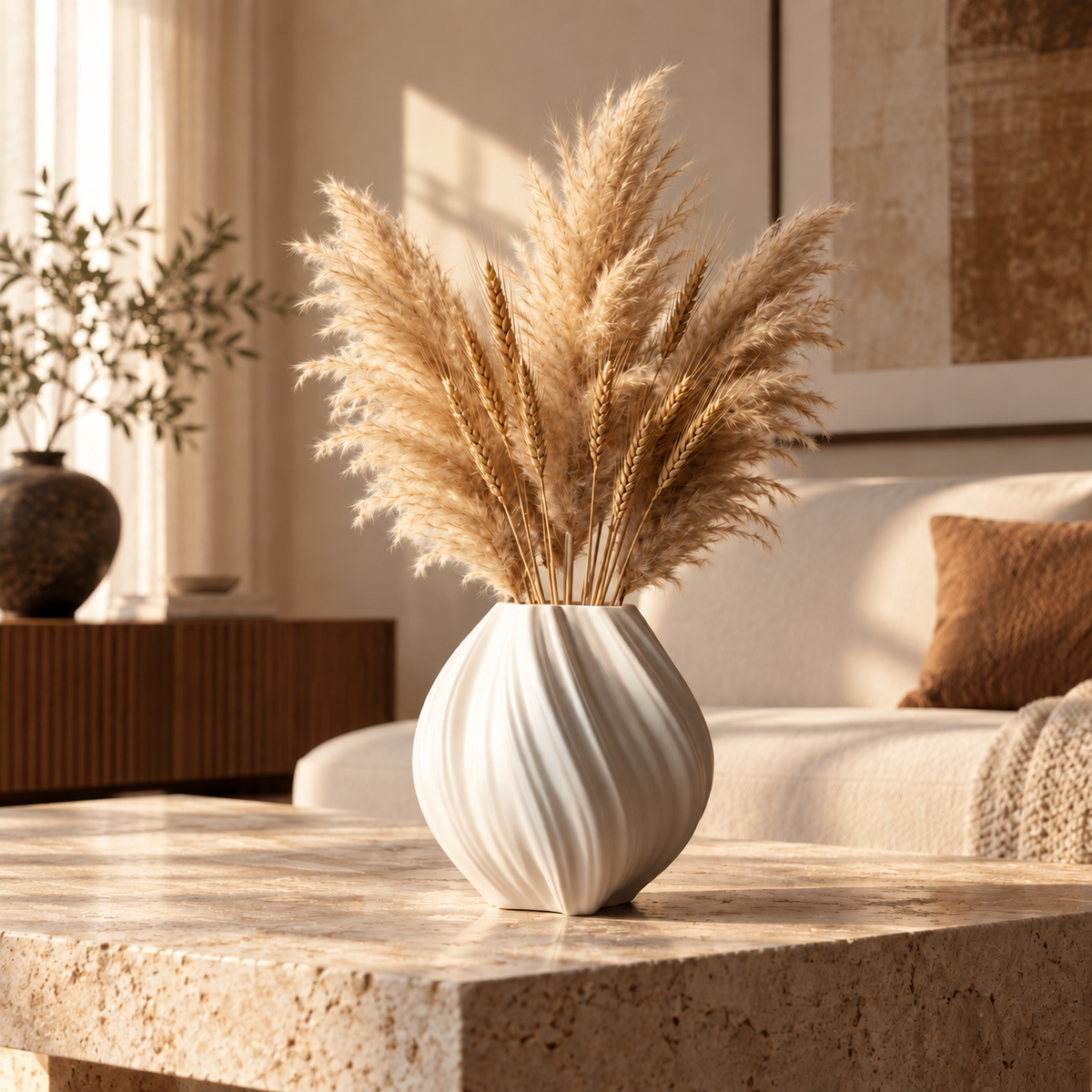 Matte White Spiral Ceramic Decorative Vase
